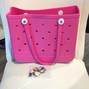 Vibrant Pink Tote with Customizable Charms